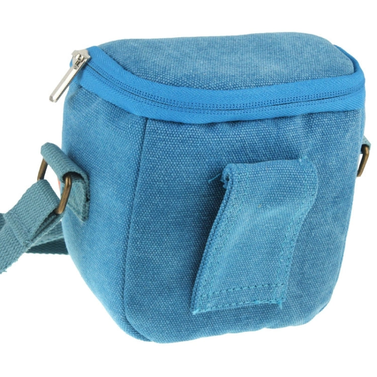 Portable Digital Camera Canvas Bag with Strap, Size: 13.5cm x 9cm x 14cm(Blue)