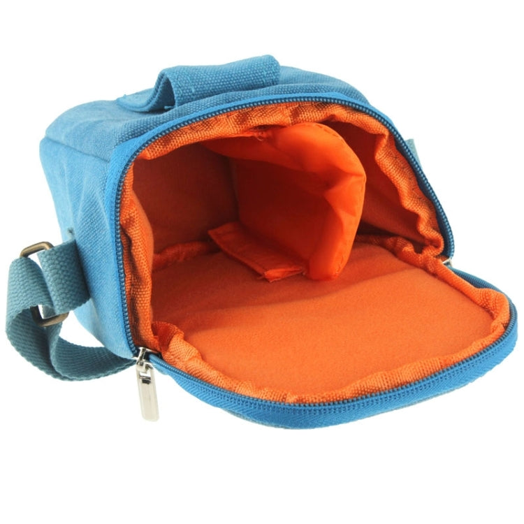 Portable Digital Camera Canvas Bag with Strap, Size: 13.5cm x 9cm x 14cm(Blue)