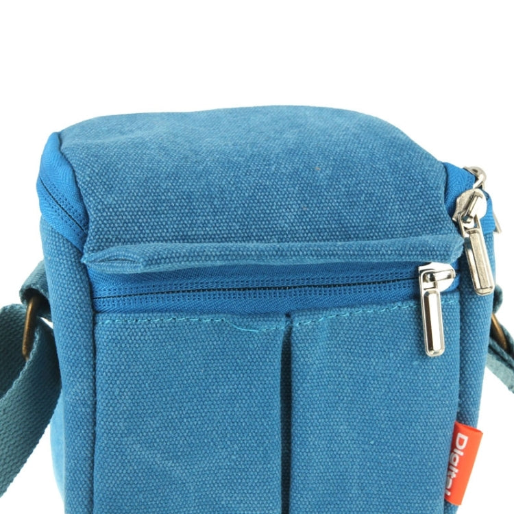 Portable Digital Camera Canvas Bag with Strap, Size: 13.5cm x 9cm x 14cm(Blue)
