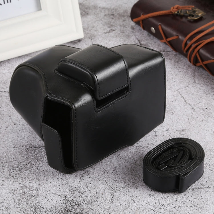 Oil Skin PU Leather Camera Full Body Case Bag with Strap for Olympus EM10 III