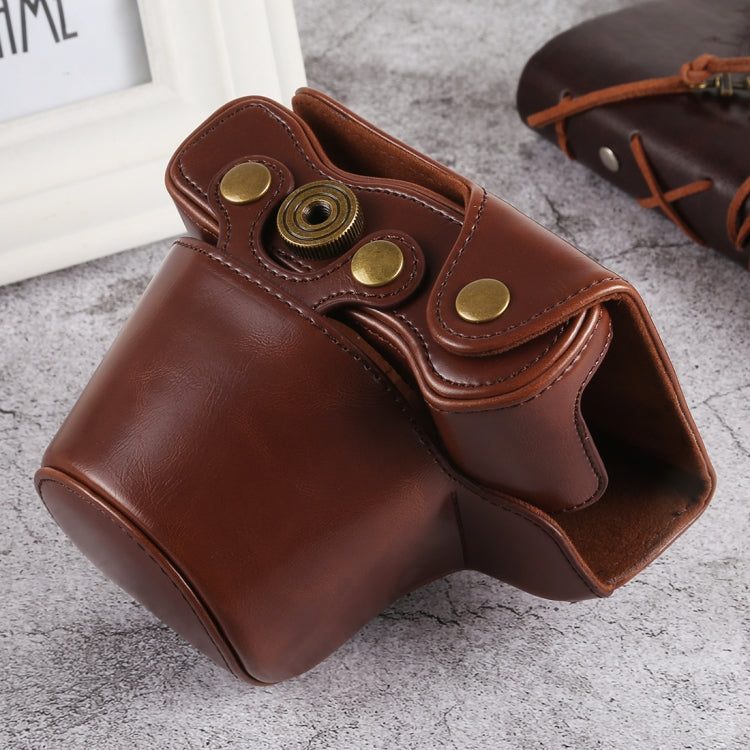 Oil Skin PU Leather Camera Full Body Case Bag with Strap for Olympus EM10 III