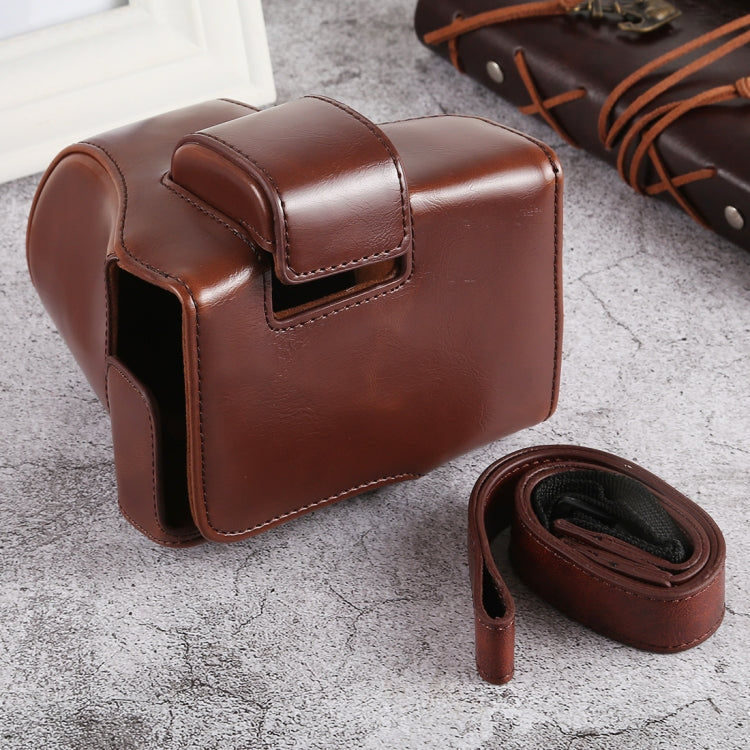 Oil Skin PU Leather Camera Full Body Case Bag with Strap for Olympus EM10 III