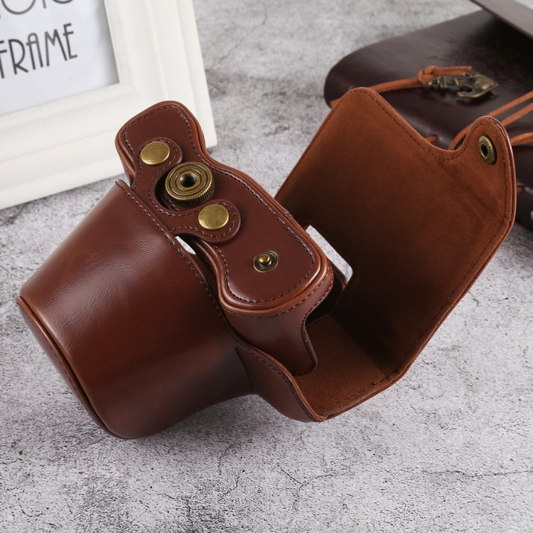 Oil Skin PU Leather Camera Full Body Case Bag with Strap for Olympus EM10 III