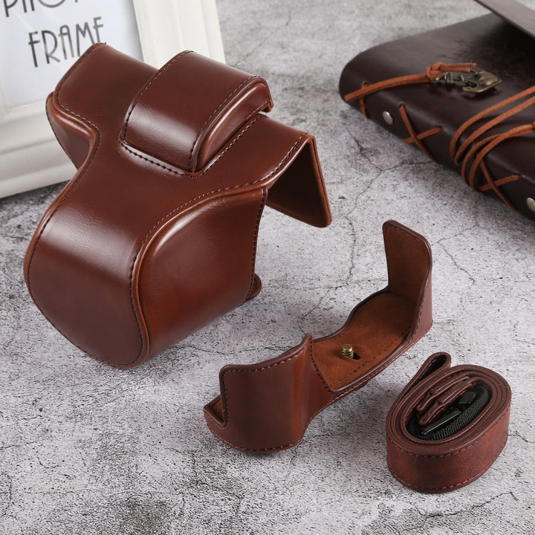 Oil Skin PU Leather Camera Full Body Case Bag with Strap for Olympus EM10 III