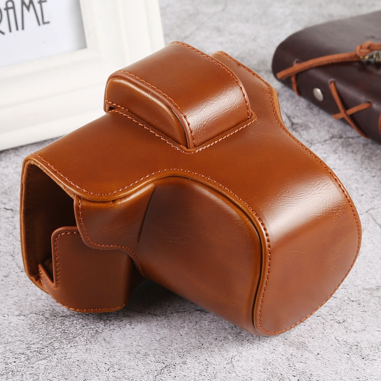 Oil Skin PU Leather Camera Full Body Case Bag with Strap for Olympus EM10 III