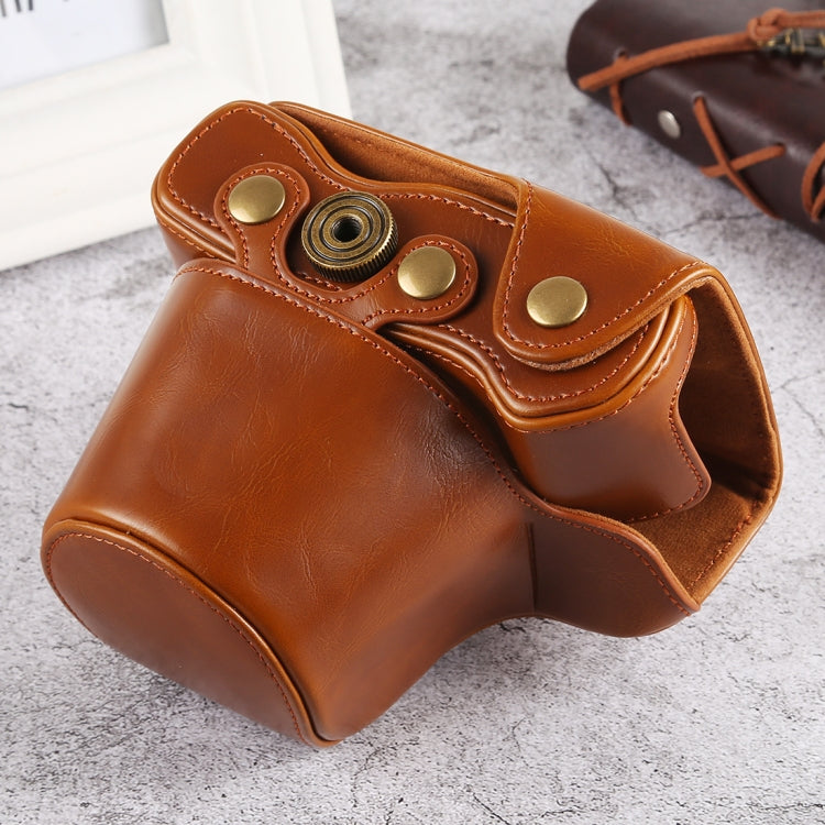 Oil Skin PU Leather Camera Full Body Case Bag with Strap for Olympus EM10 III