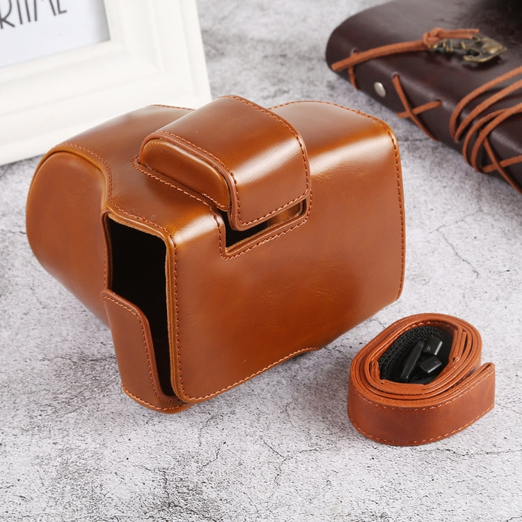 Oil Skin PU Leather Camera Full Body Case Bag with Strap for Olympus EM10 III