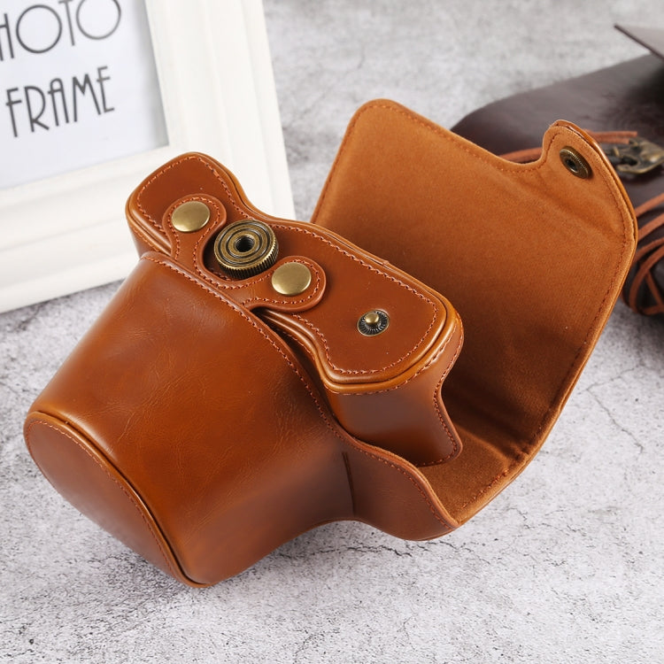 Oil Skin PU Leather Camera Full Body Case Bag with Strap for Olympus EM10 III