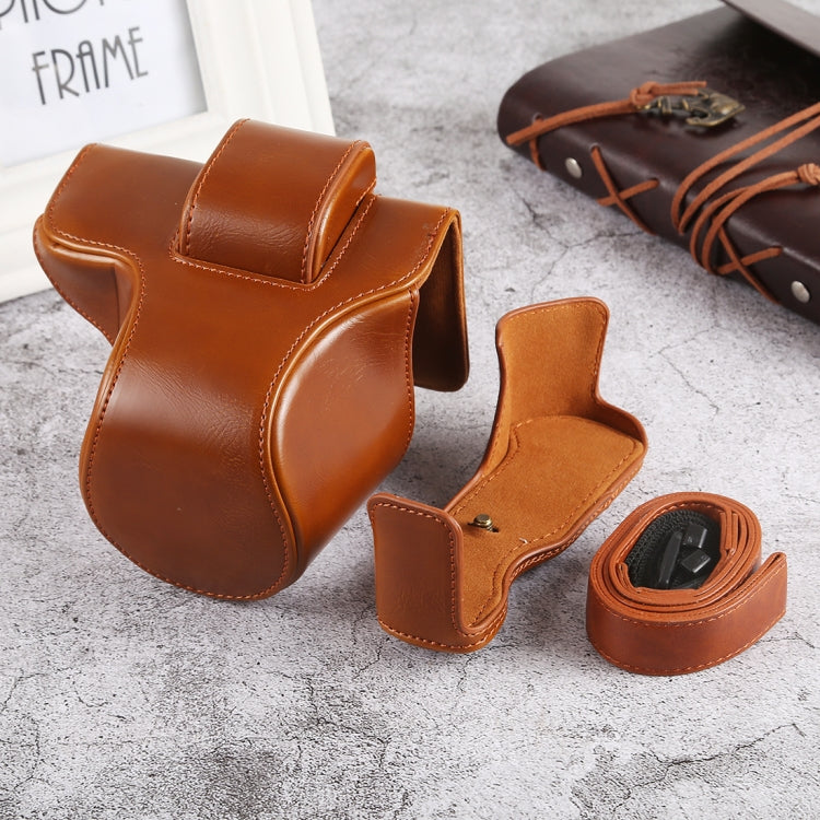 Oil Skin PU Leather Camera Full Body Case Bag with Strap for Olympus EM10 III
