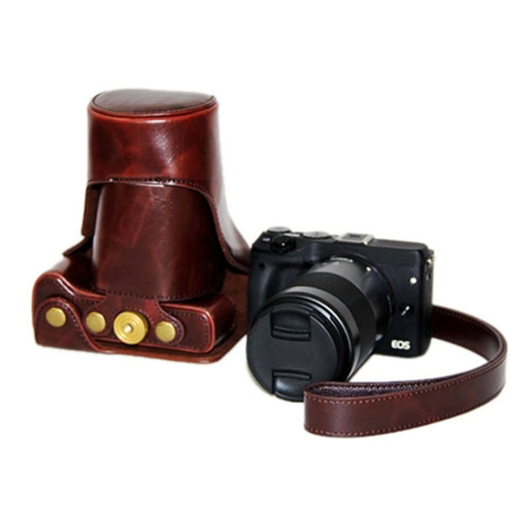 Oil Skin PU Leather Camera Case Bag with Strap for Canon EOS M3