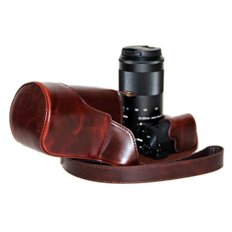 Oil Skin PU Leather Camera Case Bag with Strap for Canon EOS M3