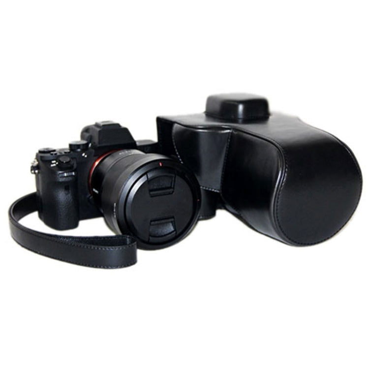 Oil Skin PU Leather Camera Case Bag with Strap for Sony ILCE-7II