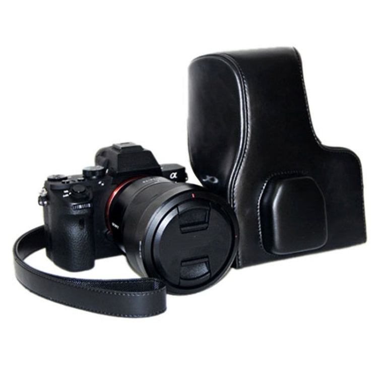 Oil Skin PU Leather Camera Case Bag with Strap for Sony ILCE-7II