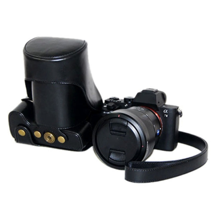 Oil Skin PU Leather Camera Case Bag with Strap for Sony ILCE-7II