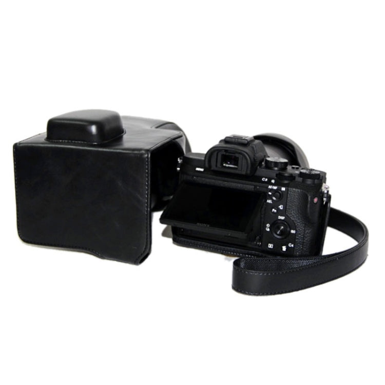 Oil Skin PU Leather Camera Case Bag with Strap for Sony ILCE-7II