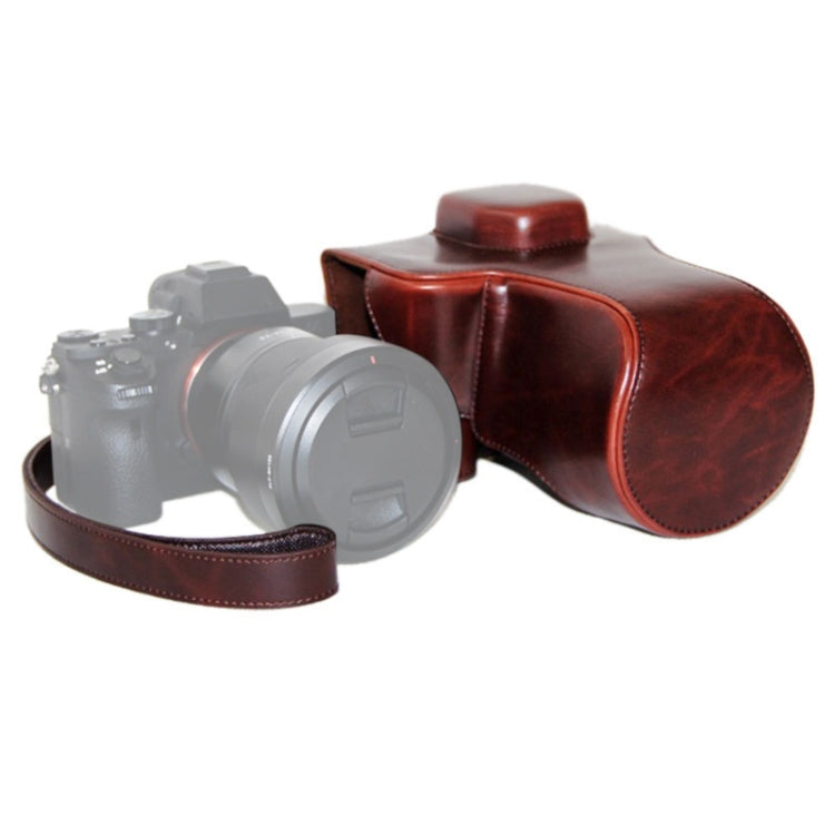 Oil Skin PU Leather Camera Case Bag with Strap for Sony ILCE-7II