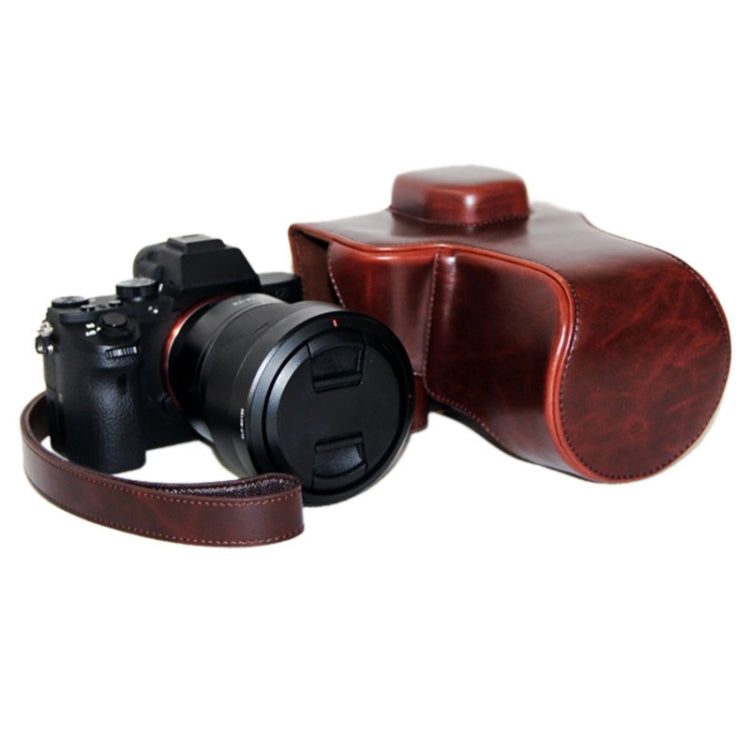 Oil Skin PU Leather Camera Case Bag with Strap for Sony ILCE-7II