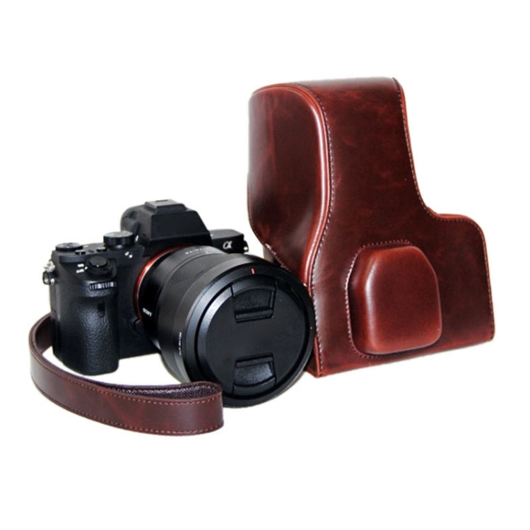 Oil Skin PU Leather Camera Case Bag with Strap for Sony ILCE-7II