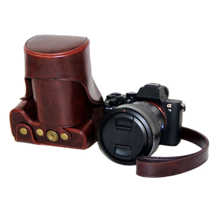 Oil Skin PU Leather Camera Case Bag with Strap for Sony ILCE-7II