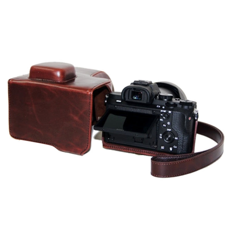 Oil Skin PU Leather Camera Case Bag with Strap for Sony ILCE-7II