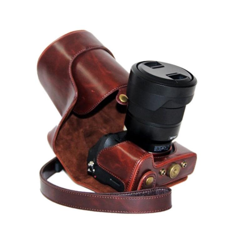 Oil Skin PU Leather Camera Case Bag with Strap for Sony ILCE-7II