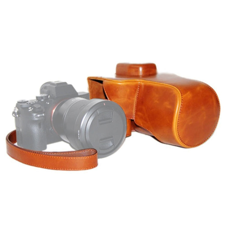 Oil Skin PU Leather Camera Case Bag with Strap for Sony ILCE-7II