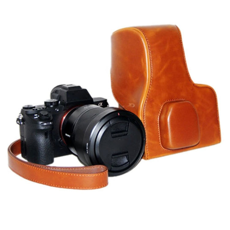 Oil Skin PU Leather Camera Case Bag with Strap for Sony ILCE-7II