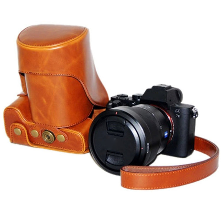 Oil Skin PU Leather Camera Case Bag with Strap for Sony ILCE-7II
