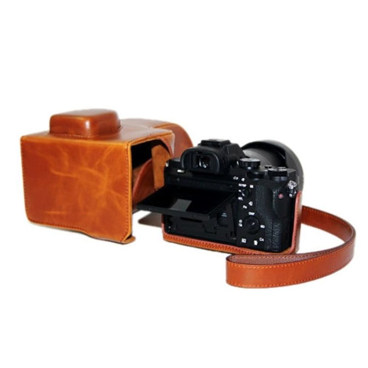 Oil Skin PU Leather Camera Case Bag with Strap for Sony ILCE-7II