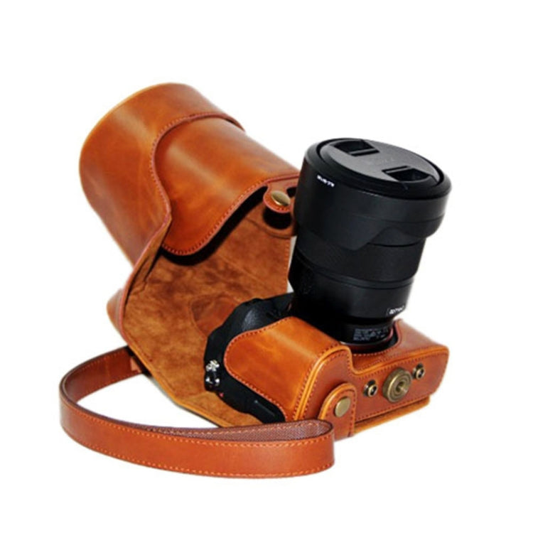 Oil Skin PU Leather Camera Case Bag with Strap for Sony ILCE-7II