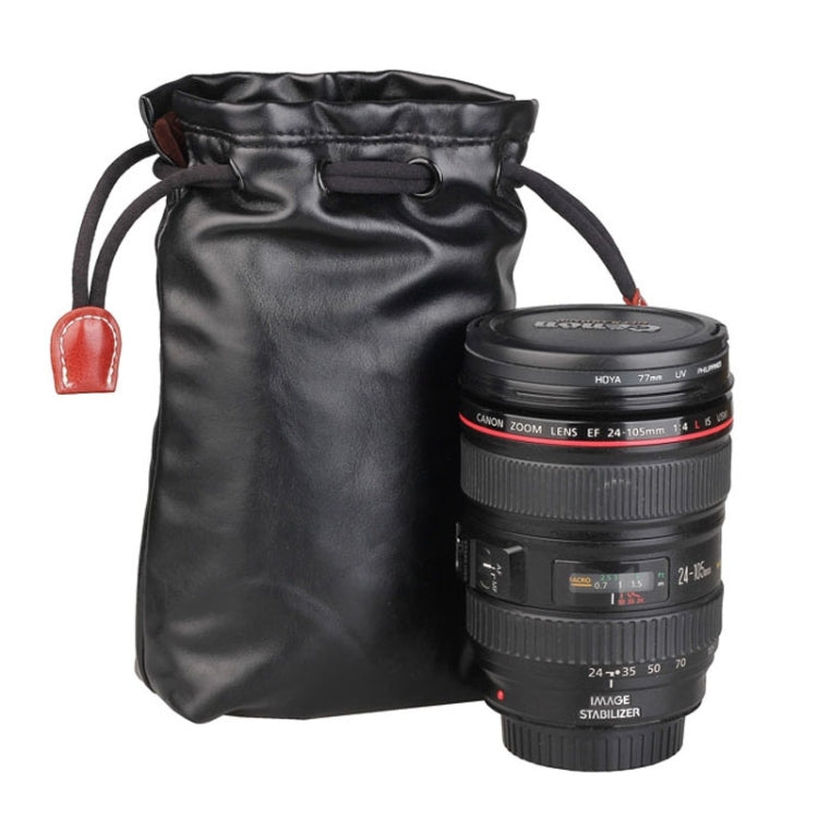 Soft PU Leather + Villus Storage Bag with Stay Cord for Camera Lens, Size: 100mm x 65mm x