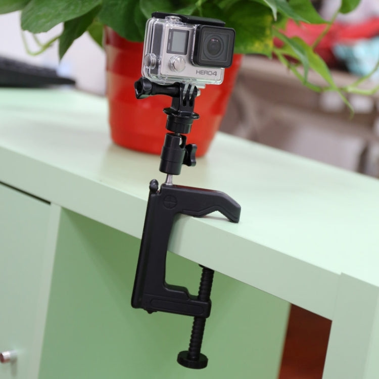 Desktop Fixed Clamp Holder Mount with Tripod Adapter for GoPro Hero11 Black / HERO10 Black /9 Black /8 Black /7 /6 /5 /5 Session /4 Session /4 /3+ /3 /2 /1, DJI Osmo Action and Other Action Cameras, Clamp Size: 1 - 6 cm