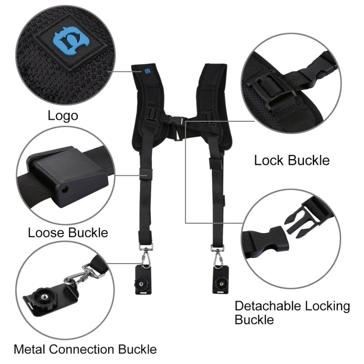 Quick Release Double Shoulder Harness Soft Pad Decompression Foam Shoulder Strap Belt for DSLR Digital Cameras(Black)