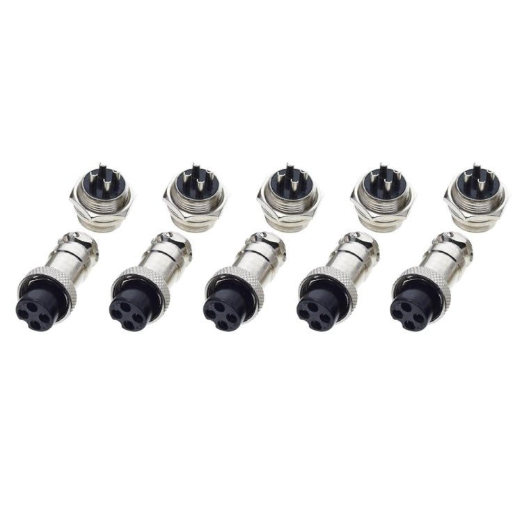 16mm 4-Pin GX16 Aviation Plug Socket Connector (5 Pcs in One Package, the Price is for 5 Pcs)(Silver)