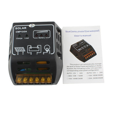 10A 12V/24V Portable Solar Panel Charger Controller DC(Black)
