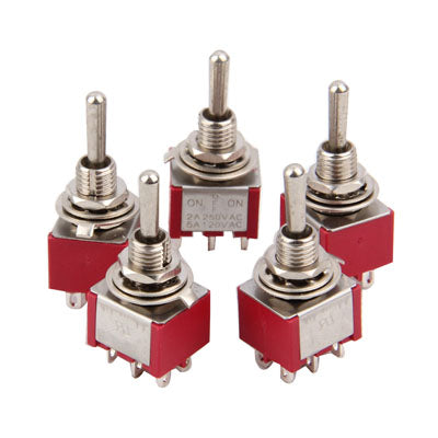 5PCS Chrome DPDT 3-Way Guitar Toggle ON Off ON Switches(Red)