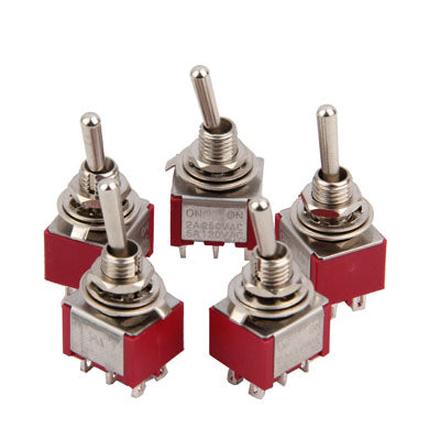 5PCS Chrome DPDT 2-Way Guitar Pickup Toggle ON ON Switches(Red)