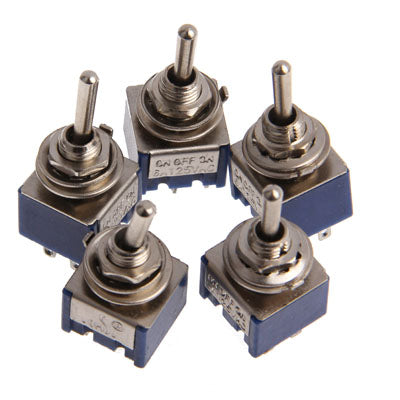 5 x Chrome DPDT 3-Way Guitar Pickups Toggle ON OFF ON Switches(Blue)