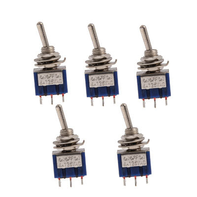 5 x Chrome DPDT 3-Way Guitar Pickups Toggle ON OFF ON Switches(Blue)