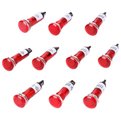 100 PCS AC 220V 10mm Flat Head Signal Light Lamp(Red)