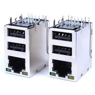2 pcs RJ45 + Dual USB Ports Connector for Computer