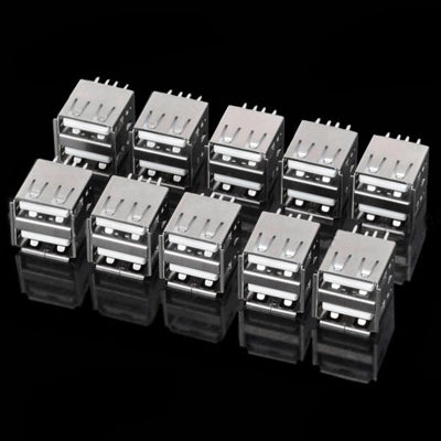 Dual USB Female Type A 180 Degree DIP Socket Connector (10 Pcs in One Package, the Price is for 10 Pcs)
