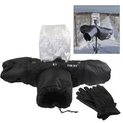 Multi-Purpose Camera Cold-Resistant Covers with Leather Cold-Resistant Gloves(Black)