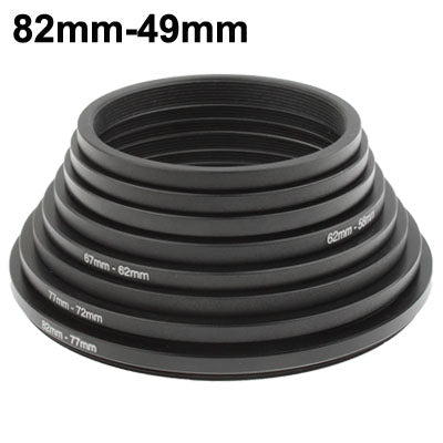 82mm-49mm Lens Stepping Ring, Include 8 Lens Stepping Rings (82mm-77mm, 77mm-72mm, 72mm-67mm, 67mm-62mm, 62mm-58mm, 58mm-55mm, 55mm-52mm, 52mm-49mm)