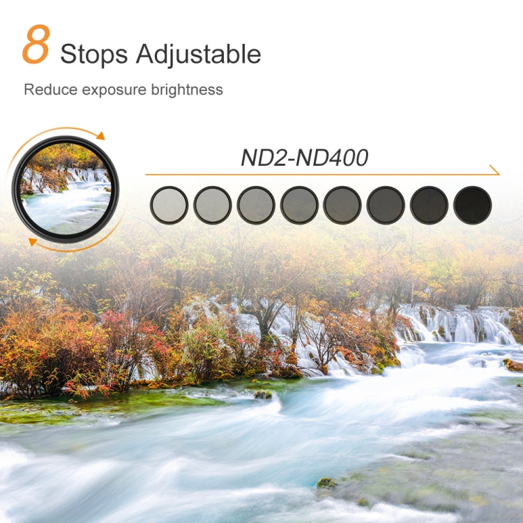 52mm ND Fader Neutral Density Adjustable Variable Filter ND 2 to ND 400 Filter(Black)