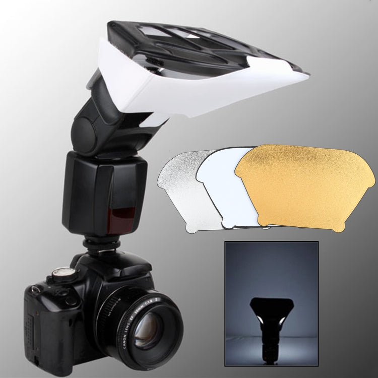 Universal FB-10X Camera Top Flash Light Speedlite Bounce Focus Flash Diffuser with 3 PCS Removable Color Light Reflector(Black)