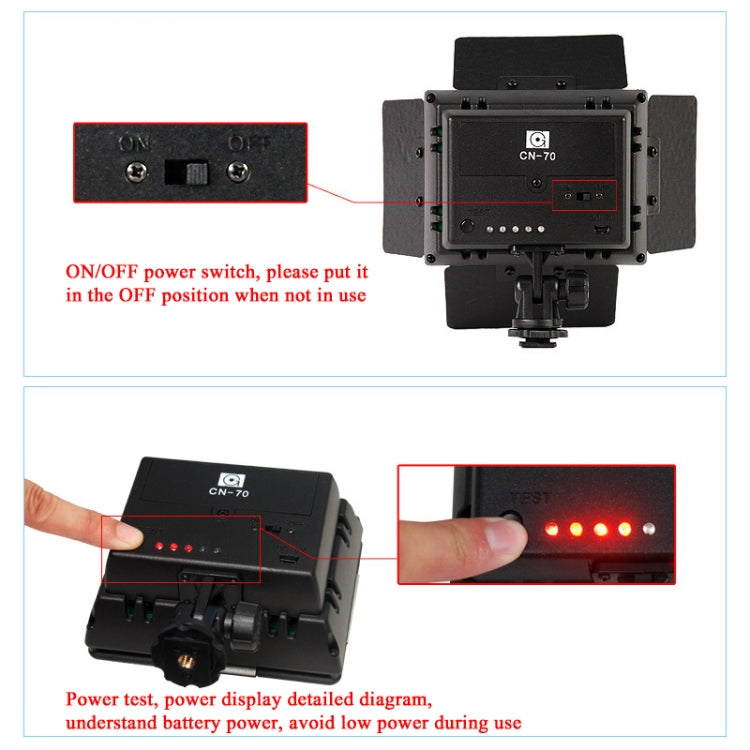 70 LED Video Light with Three Color Temperature Transparent Films (Tawny / White / Purple)(Black)