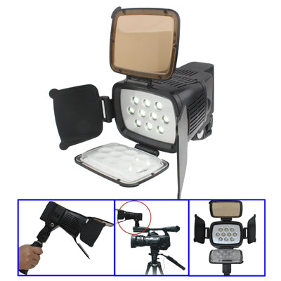 10 LED Video Light with Grip / Two Color Transparent Filter Cover (Tawny / Transparent) / Adjustable Brightness (LED-5012)(Black)