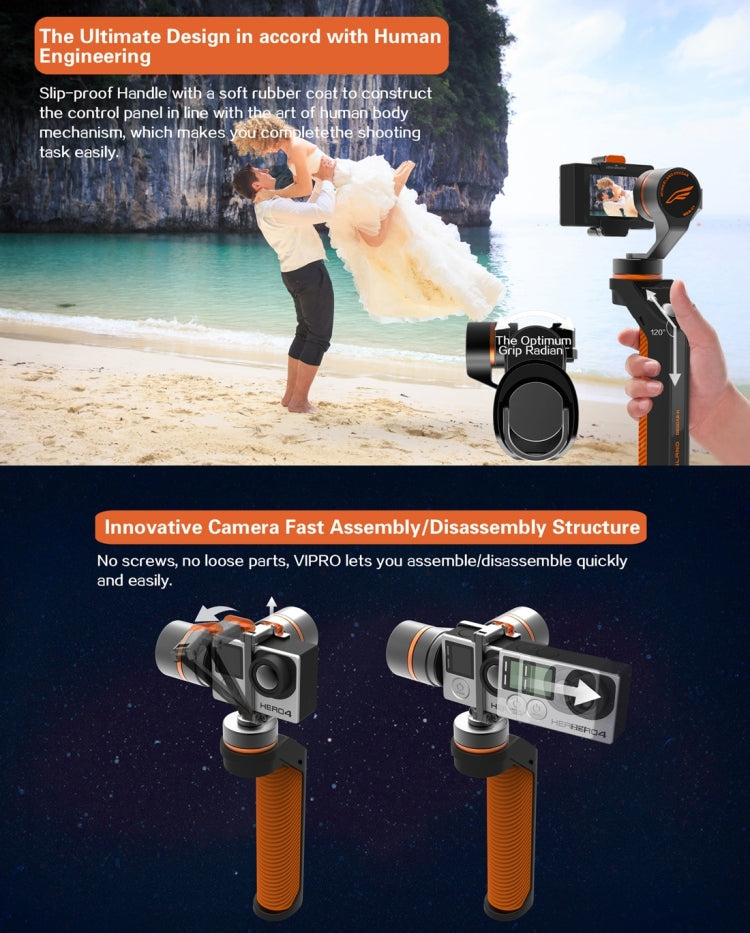 Virpo 3 Axis Handheld Brushless Gimbal Stabilizer Camera Mount for GoPro HERO4 /3+ /3 / SJCAM SJ4000