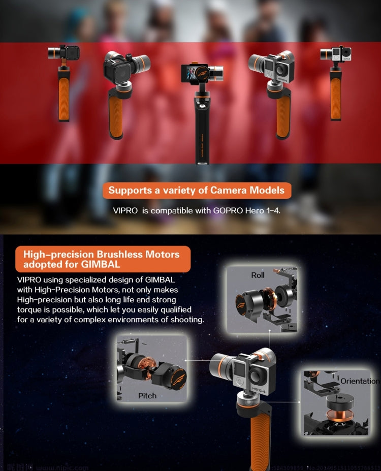 Virpo 3 Axis Handheld Brushless Gimbal Stabilizer Camera Mount for GoPro HERO4 /3+ /3 / SJCAM SJ4000